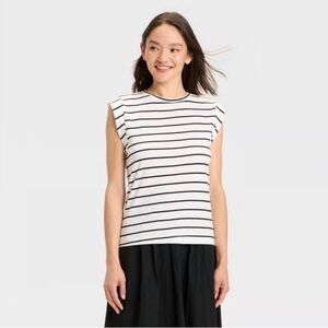 Striped Sleeveless Crewneck Top - White/Black A New Day NWT